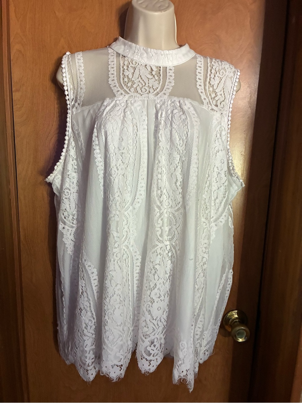 White Lace Sleeveless High-Neck Top